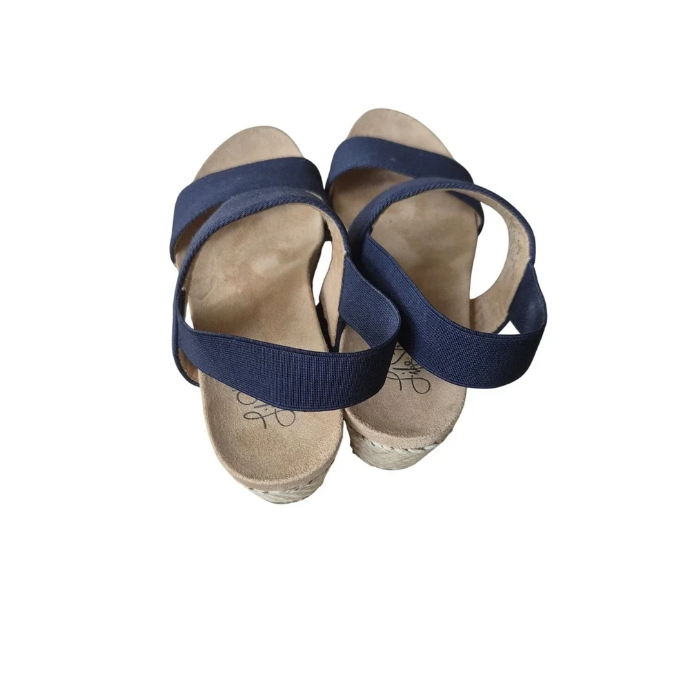 LifeStride Soft System Navy Blue Elastic Strap Espadrille Wedge Sandals Womens 7